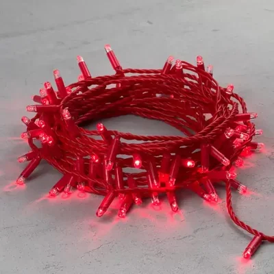 Гирлянда Нить с Колпачком 10м Красная 220В, 100 LED, Провод Красный ПВХ, IP65