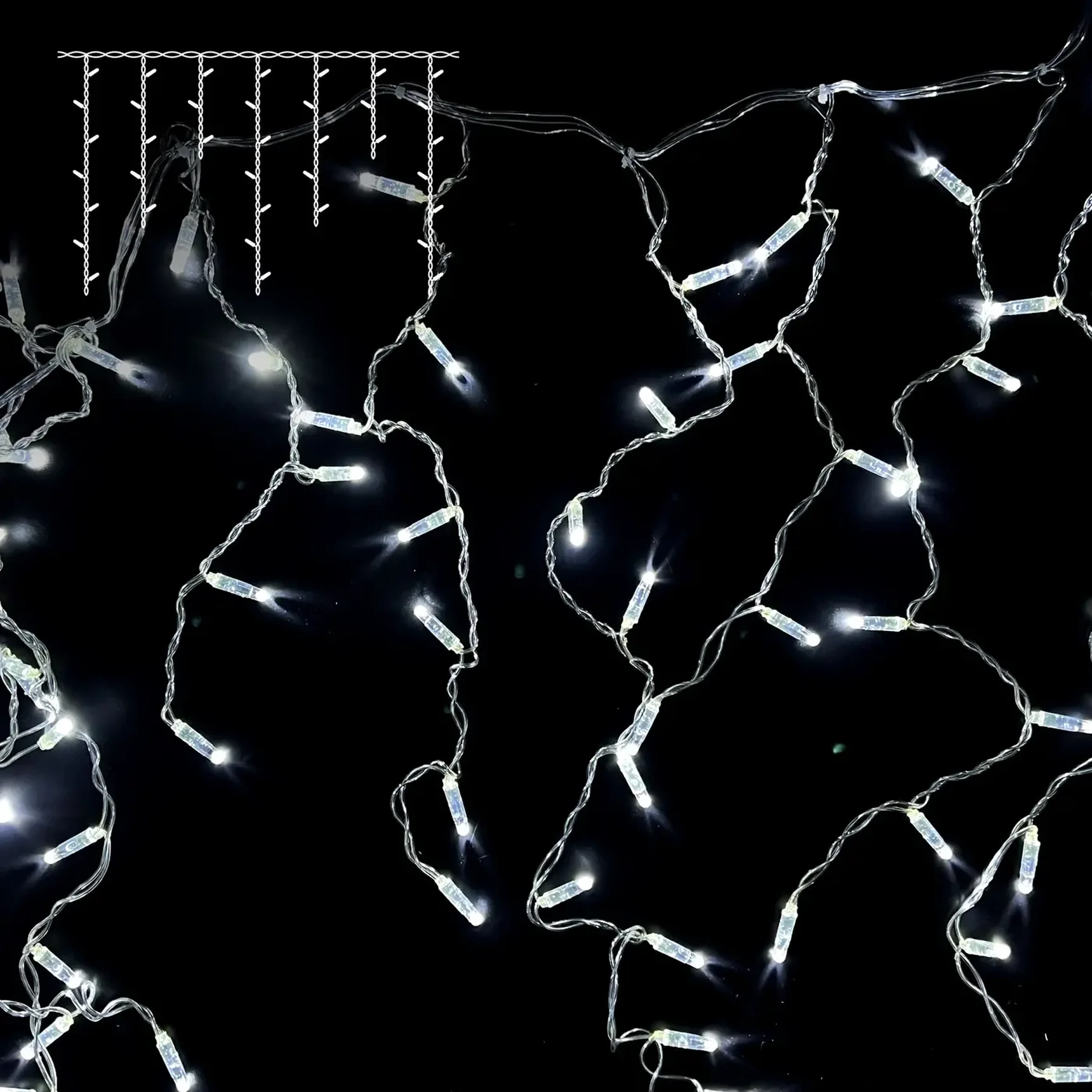 Гирлянда Бахрома с Колпачком 3,2 x 0,9 м Белая 220В, 180 LED, Провод Прозрачный ПВХ, IP65