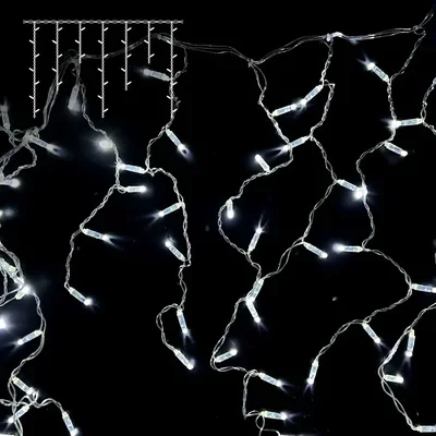 Гирлянда Бахрома с Колпачком 3,2 x 0,9 м Белая 220В, 180 LED, Провод Прозрачный ПВХ, IP65